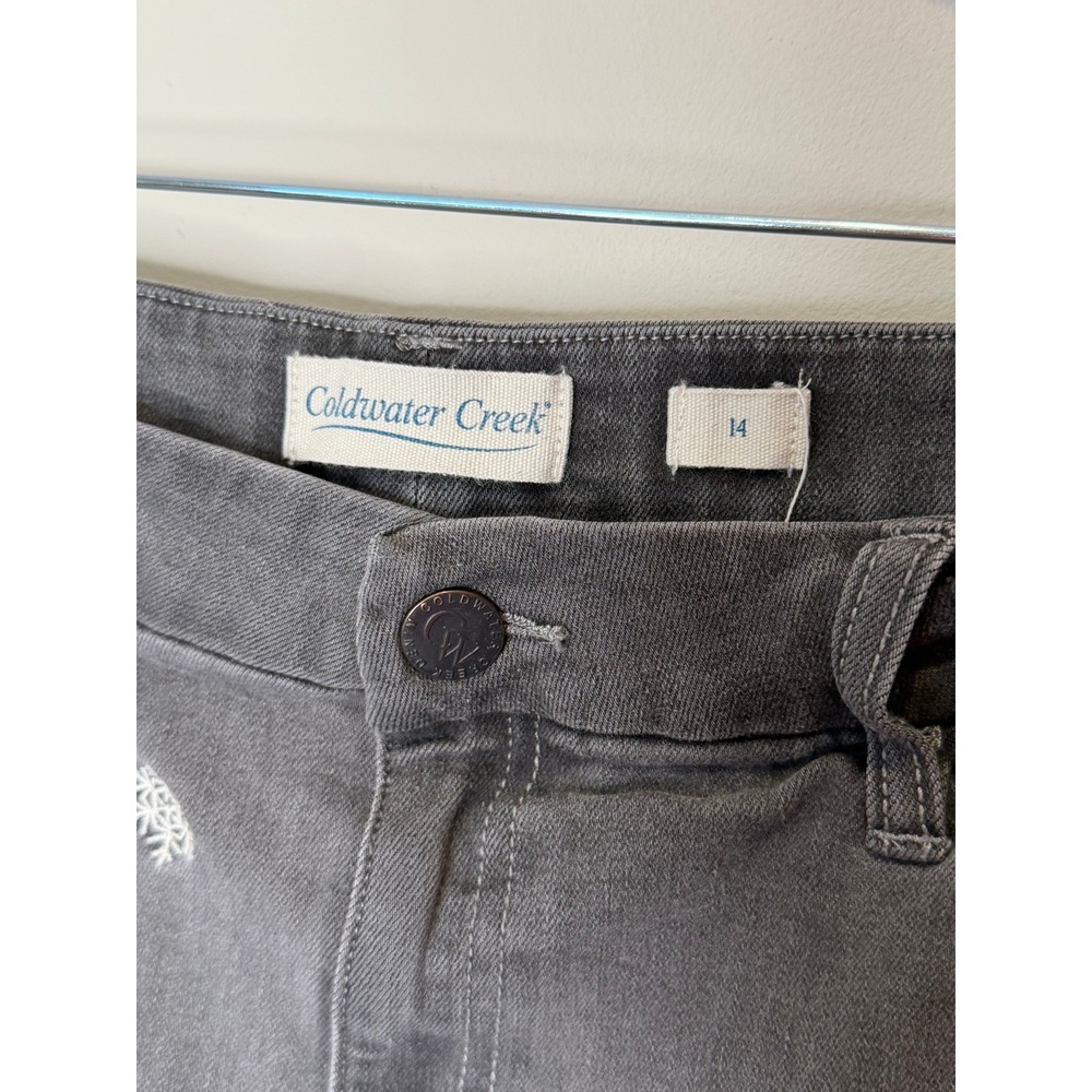 Coldwater Creek Gray Jeans Snowflake Holiday Embroidered Straight Leg 14 - Picture 4 of 7
